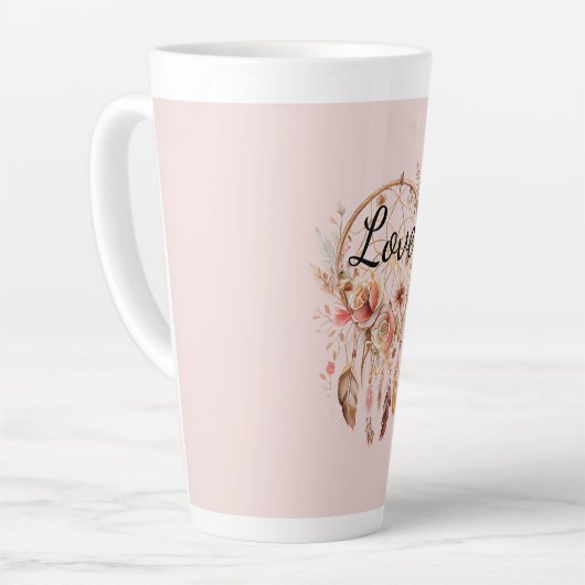 Rosa Liebe Boho Blumen Feathers Dream Catcher Milchtasse (Linke Ecke)