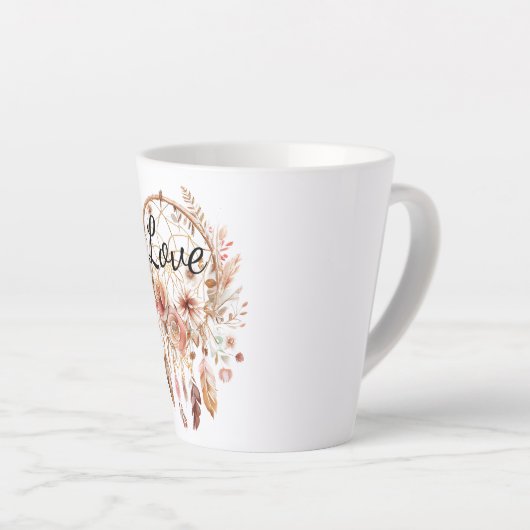 Rosa Liebe Boho Blumen Feathers Dream Catcher Milchtasse (Rechte Ecke)