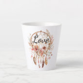 Rosa Liebe Boho Blumen Feathers Dream Catcher Milchtasse (Vorderseite)