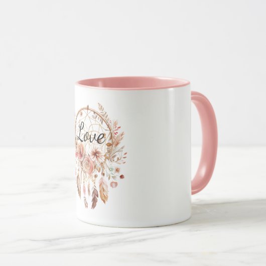 Rosa Liebe Boho Blumen Feathers Dream Catcher Tasse (VorderseiteRechts)