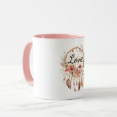Rosa Liebe Boho Blumen Feathers Dream Catcher Tasse (Vorderseite Links)
