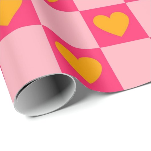 Rosa Liebe des roten Gelbherzes Y2K Muster überprü Geschenkpapier (Rolleneckpunkt)