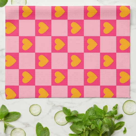 Rosa Liebe des roten Gelbherzes Y2K Muster überprü Geschirrtuch (Gefaltet)