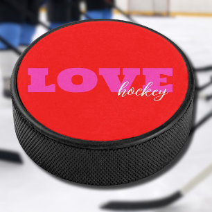 Rosa LIEBE ( fügen Sie Ihren Text hinzu) Neon Red Eishockey Puck