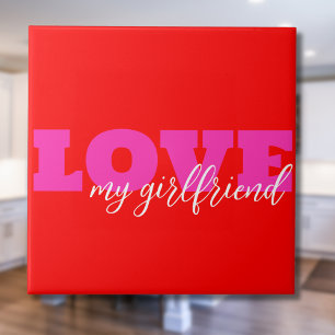 Rosa LIEBE ( fügen Sie Ihren Text hinzu) Neon Red  Fliese