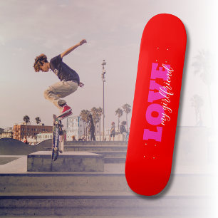 Rosa LIEBE ( fügen Sie Ihren Text hinzu) Neon Red  Skateboard