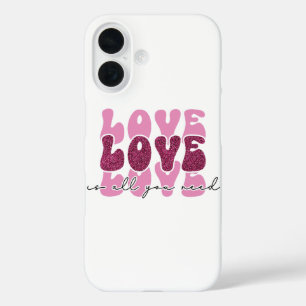 Rosa "Liebe" gestapelte Bubble-Schrift iPhone 16 Hülle