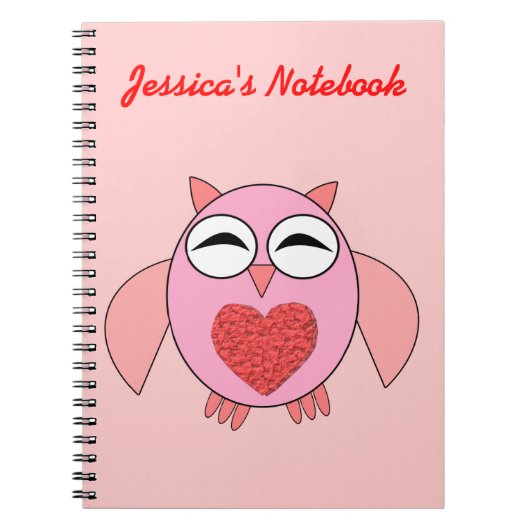 Rosa Liebe Heart Owl Anpassbare Notebook Notizblock (Vorderseite)
