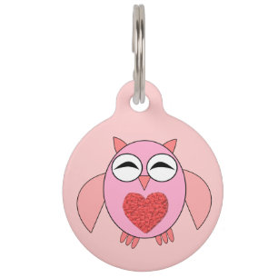 Rosa Liebe Heart Owl Custom Dog Tag Tiernamensmarke