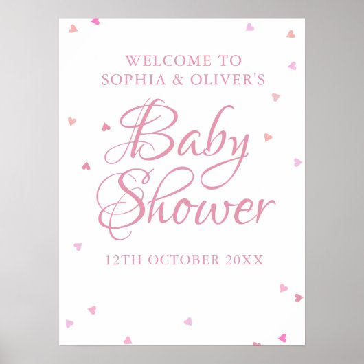 Rosa Liebe Herz Baby Girl Dusche Begrüßungszeichen Poster (Vorne)