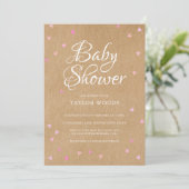 Rosa Liebe Herz Babydusche / Sprinkle Rustikal Einladung (Stehend Vorderseite)