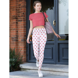 Weiße Leggings für Frauen mit rosa, Lila Herzen