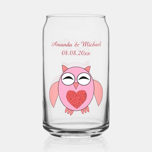 Rosa Liebe Herz Owl Custom Wedding Dosenglas (Vorderseite)