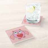 Rosa Liebe Herz Owl Glass Untersetzer (Schrägansicht)