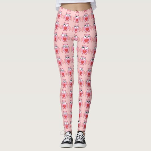 Rosa Liebe Herz Owl Leggings (Vorderseite)