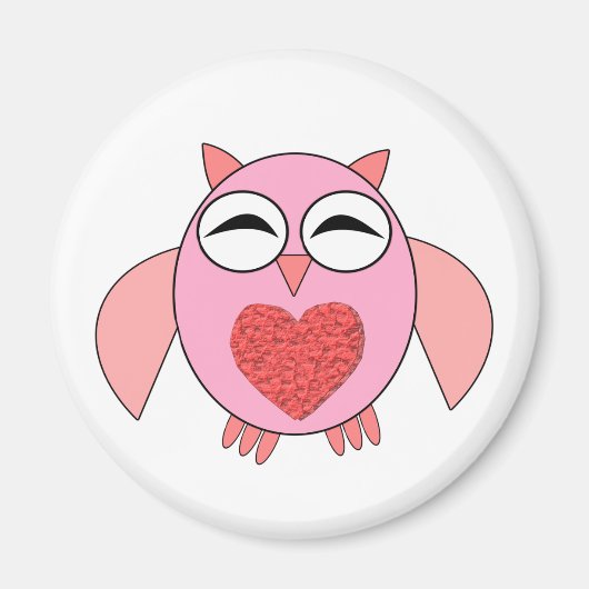 Rosa Liebe Herz Owl Magnet (Vorne)