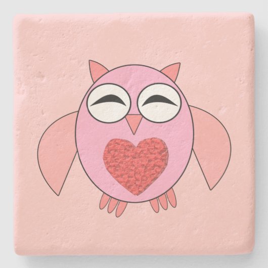 Rosa Liebe Herz Owl Stone Untersetzer (Vorderseite)