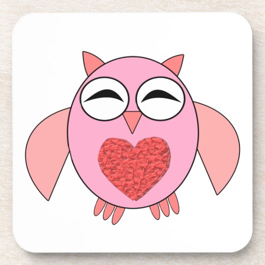 Rosa Liebe Herz Owl Untersetzer (Vorderseite)