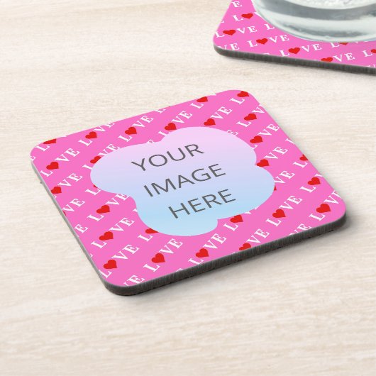 Rosa LIEBE Herz Stilvoll Getränkeuntersetzer (Linke Seite)