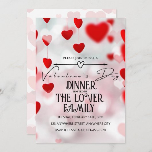 Rosa Liebe Herz Valentinstag Party Einladung (Vorne/Hinten)