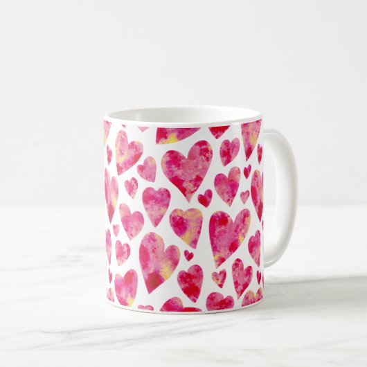 Rosa Liebe Herzmuster Kaffeetasse (VorderseiteRechts)