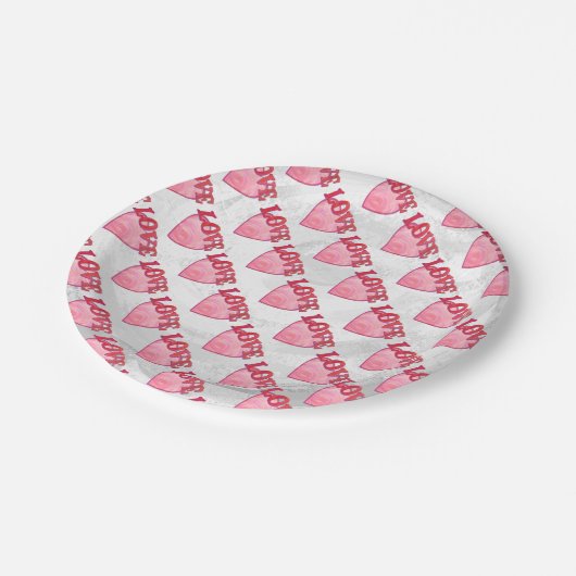 Rosa Liebe Herzmuster Pappteller (Schrägansicht)
