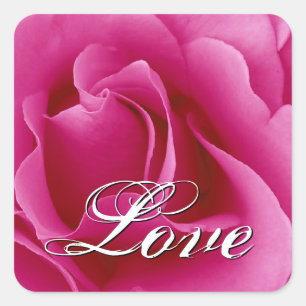 Rosa LIEBE Hochzeitsplatz Rose Quadratischer Aufkleber