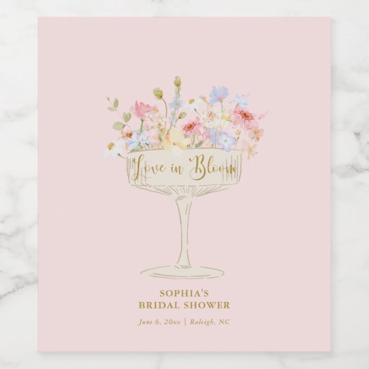 Rosa Liebe im Bloom Brautparty Personalisiert Weinetikett (Einzelnes Label)