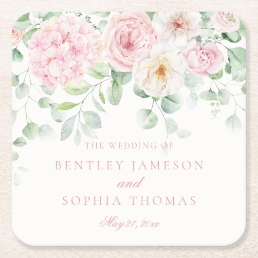 Rosa Liebe im Blumenwasser-Hydrangeas Dekor Hochze Rechteckiger Pappuntersetzer (Vorderseite)