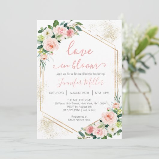 Rosa Liebe im blutblühenden Brautparty Einladung (Stehend Vorderseite)