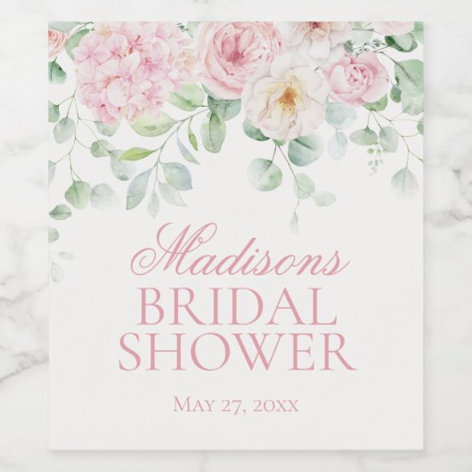 Rosa Liebe im Brautparty Blümflora Hydrangea Weinetikett (Einzelnes Label)