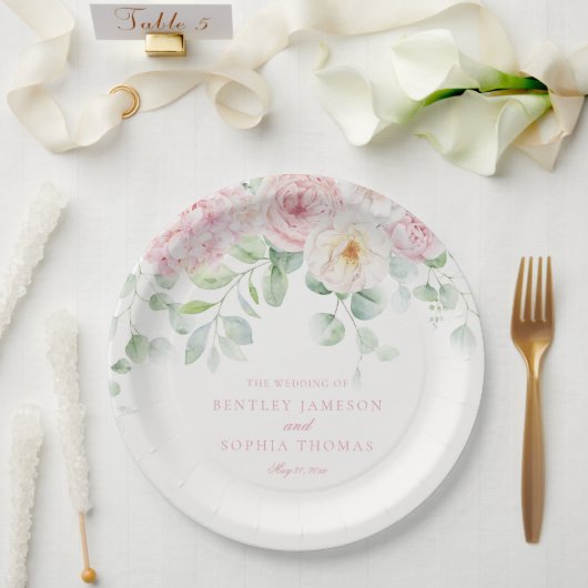 Rosa Liebe in Blümflorenhydrangea Hochzeit Pappteller (Hochzeit)