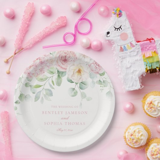 Rosa Liebe in Blümflorenhydrangea Hochzeit Pappteller (Party)