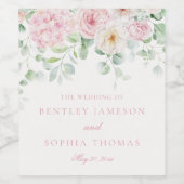 Rosa Liebe in Blümflorenhydrangeas Hochzeit Weinetikett (Einzelnes Label)