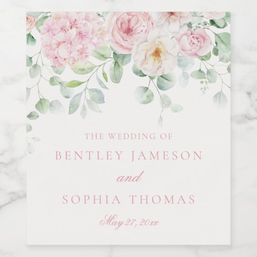 Rosa Liebe in Blümflorenhydrangeas Hochzeit Weinetikett (Einzelnes Label)