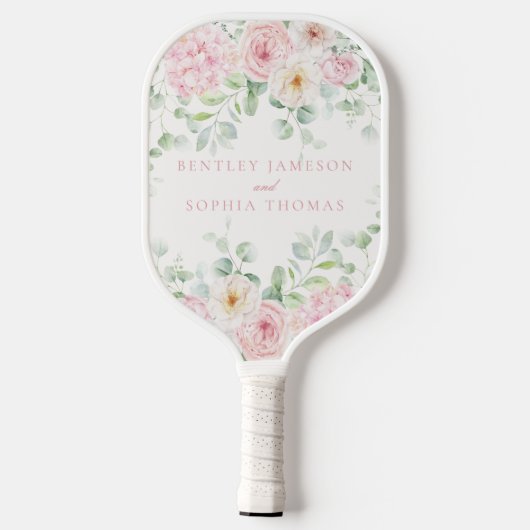 Rosa Liebe in blutblutblutblütendem Hydrangea Gast Pickleball Schläger (Rückseite)