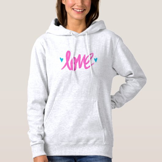 Rosa Liebe mit Aquamarinen Herzen Hoodie (Vorderseite)
