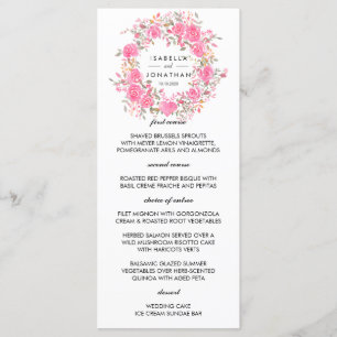 Rosa Liebe Rustikales Hochzeitmenü für Rose Menükarte
