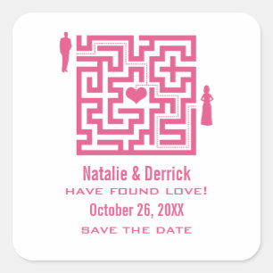 Rosa Liebe Save the Date klebrige Quadratischer Aufkleber