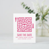 Rosa Liebe Save the Date Maze Postkarte (Stehend Vorderseite)