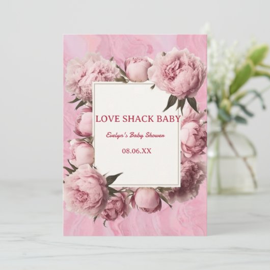 Rosa Liebe Shack Babydusche Einladung - Elega (Stehend Vorderseite)