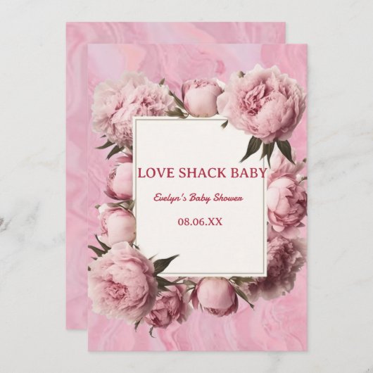 Rosa Liebe Shack Babydusche Einladung - Elega (Vorne/Hinten)