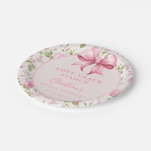 Rosa Liebe Shack Verlobte Brautparty Pappteller (Schrägansicht)