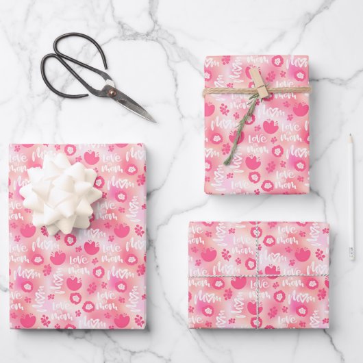 Rosa Liebe Sie Mama Geschenkpapier Set (Vorderseite)