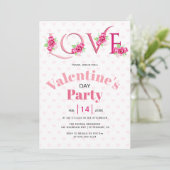 Rosa LIEBE und Rose Valentinstag Party Einladung (Stehend Vorderseite)
