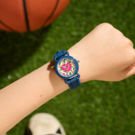 Rosa Liebesherz- und Blumenmuster Armbanduhr