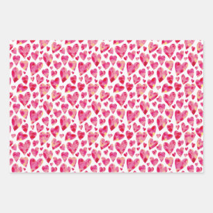 Rosa Liebesherzmuster Geschenkpapier Set