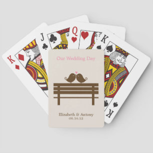 Rosa Liebesvögel auf der Parkbank Spielkarten