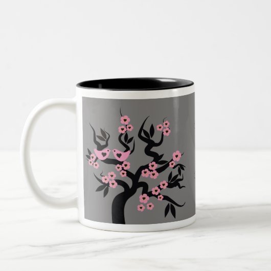 Rosa Liebesvögel auf Sakura Tasse (Links)