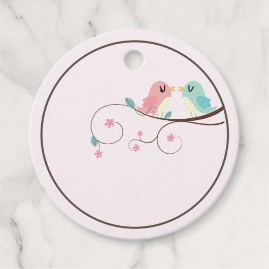 Rosa Liebesvögel Geschenkanhänger (Vorderseite)